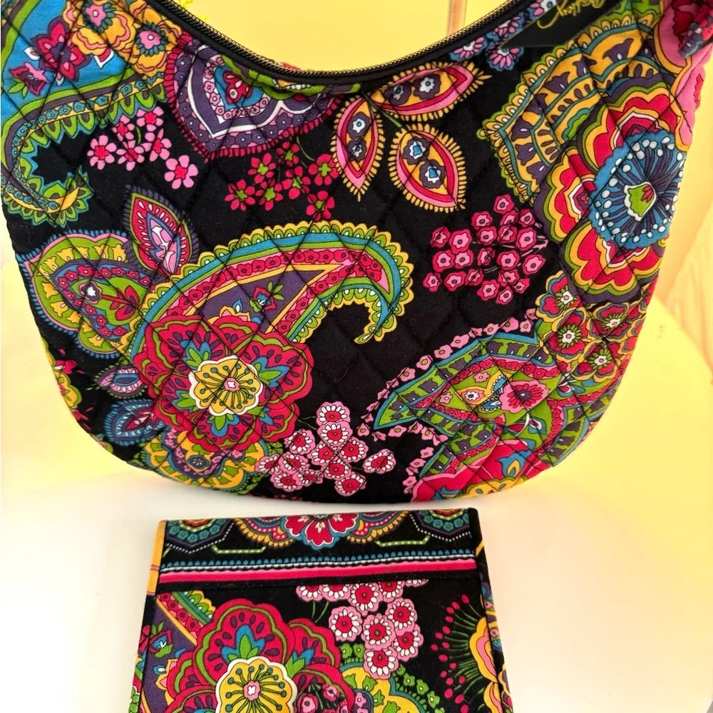 Quilted Vera Bradley Purse & Matching Wallet Floral Paisley Women's Handbag Set - Picture 5 of 16